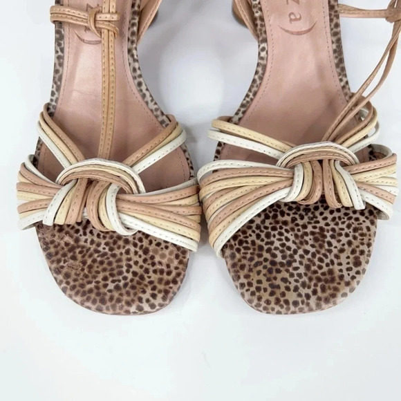 Vicenza Anthropologie Cream Neutral Slingback Heeled Sandals Leather Round Heel - Picture 9 of 14